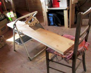 sawing boards inside at Ginty Creek