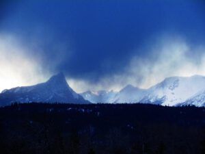 snow fluries over Finger Peak