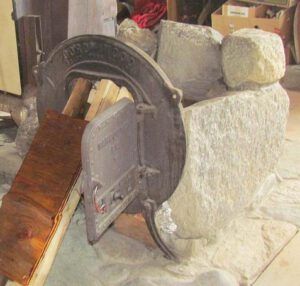 the first scaffold is removed on the stone oven 