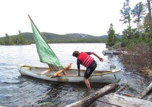 launching the sailing canoe at Nuk Tessli