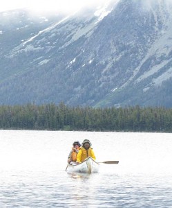 canoeing up the lake at Nuk Tessli