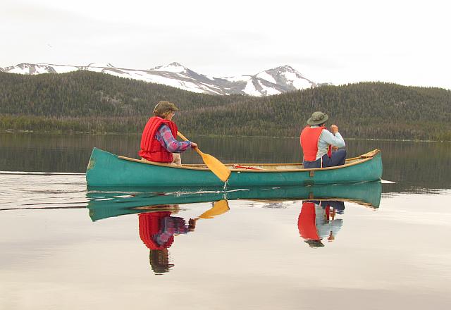 canoeing on the calm lake